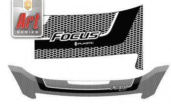 2 349 р. Дефлектор капота CA-Plastiс  Ford Focus  2 (2007-2011) (Серия Art черная)  с доставкой в г. Калуга. Увеличить фотографию 1