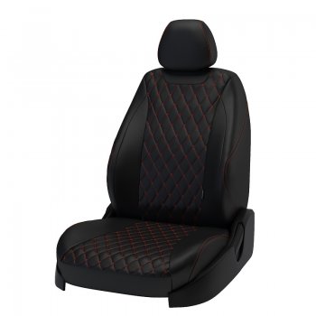 13 649 р. Чехлы для сидений Lord Autofashion Байрон (экокожа)  Ford Focus  2 (2004-2011) (Чёрный, вставка чёрная, строчка красная)  с доставкой в г. Калуга. Увеличить фотографию 1