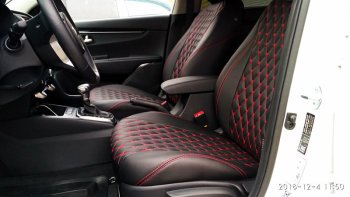 13 649 р. Чехлы для сидений Lord Autofashion Байрон (экокожа)  Ford Focus  2 (2004-2011) (Чёрный, вставка чёрная, строчка красная)  с доставкой в г. Калуга. Увеличить фотографию 4
