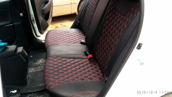 13 649 р. Чехлы для сидений Lord Autofashion Байрон (экокожа)  Ford Focus  2 (2004-2011) (Чёрный, вставка чёрная, строчка красная)  с доставкой в г. Калуга. Увеличить фотографию 6