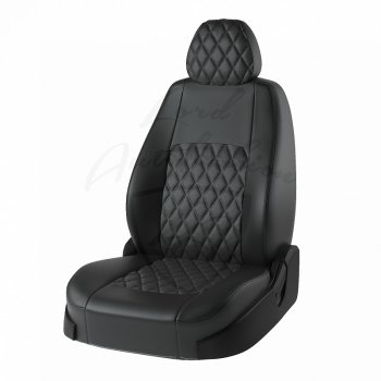 Чехлы для сидений (Ghia/Titanium) Lord Autofashion Турин Ромб (экокожа) Ford Focus 2 хэтчбэк 5 дв. дорестайлинг (2004-2008)  (Чёрный, вставка чёрная, строчка чёрная)