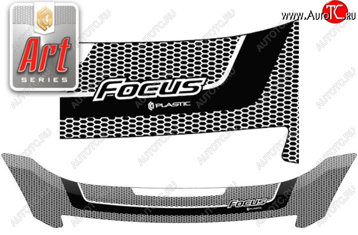 2 349 р. Дефлектор капота CA-Plastiс  Ford Focus  2 (2007-2011) (Серия Art белая)  с доставкой в г. Калуга