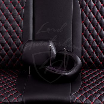 16 749 р. Чехлы для сидений (GhiaTitanium) Lord Autofashion Байрон (экокожа, раздельные задние спинка и сиденье, подлокотник, 3 Г-образных подголовника)  Ford Focus  2 (2004-2011) (Черный, вставка черная, строчка красная)  с доставкой в г. Калуга. Увеличить фотографию 6