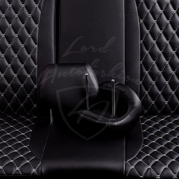 16 749 р. Чехлы для сидений (GhiaTitanium) Lord Autofashion Байрон (экокожа, раздельные задние спинка и сиденье, подлокотник, 3 Г-образных подголовника).  Ford Focus  2 (2004-2011) (Черный, вставка черная, строчка серая)  с доставкой в г. Калуга. Увеличить фотографию 6