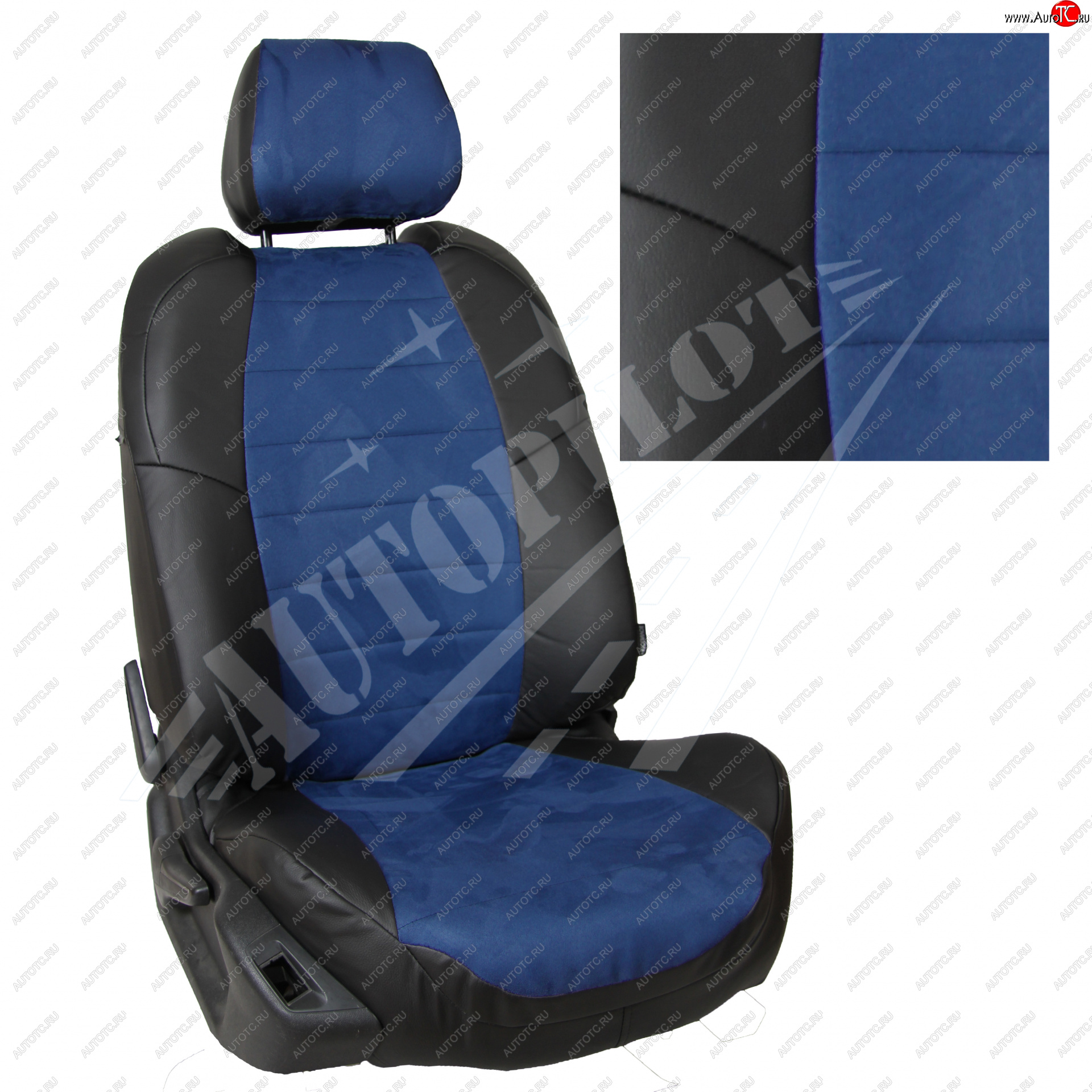 7 499 р. Чехлы сидений AUTOPILOT Алькантара (AmbienteTrend, задние спинка и сиденье 60/40)  Ford Focus  3 (2010-2019) (Черный + Синий)  с доставкой в г. Калуга