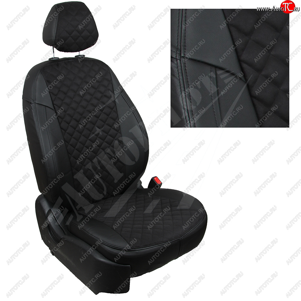 7 799 р. Чехлы сидений AUTOPILOT Алькантара Ромб (AmbienteTrend, задние спинка и сиденье 60/40)  Ford Focus  3 (2010-2019) (Черный + Черный)  с доставкой в г. Калуга