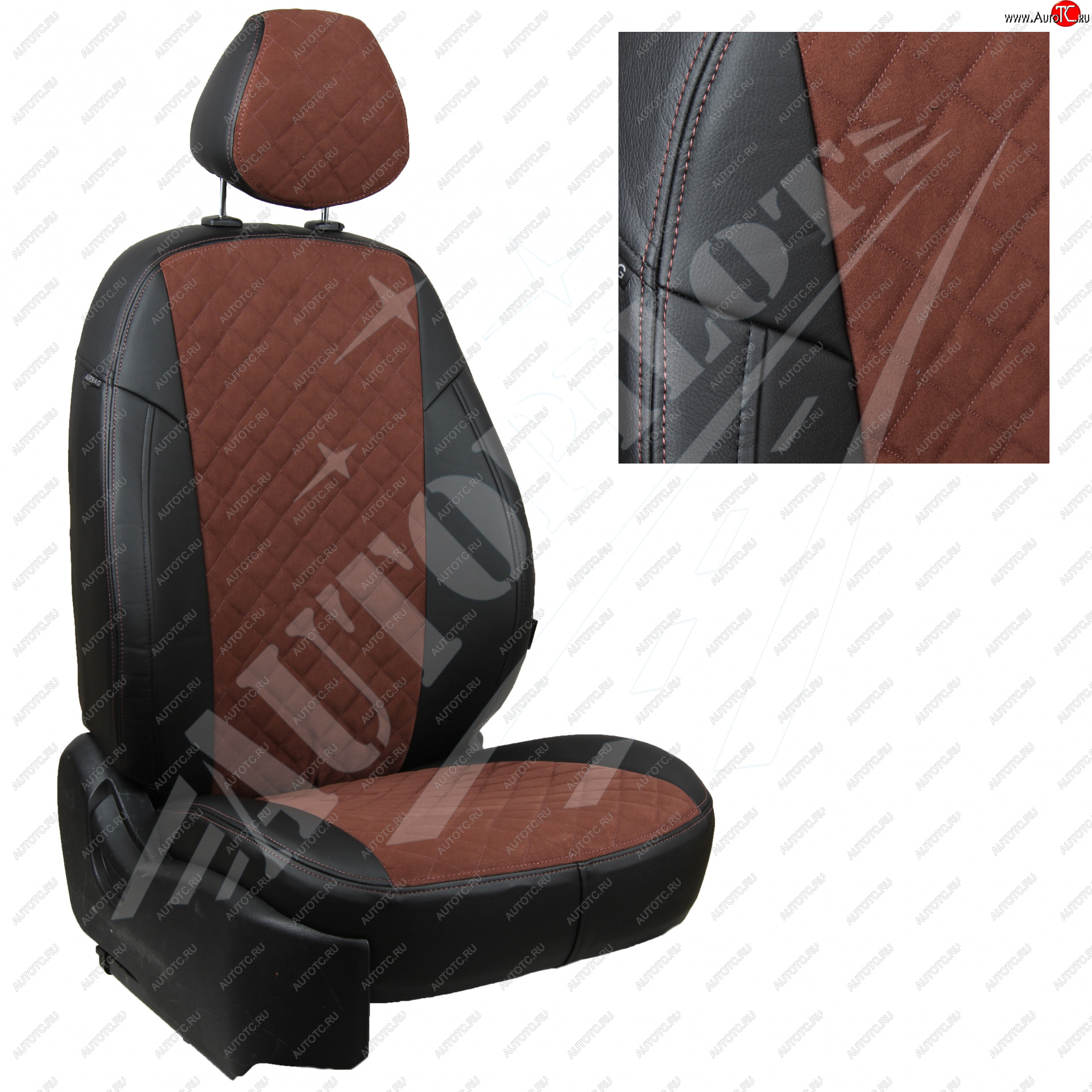 7 599 р. Чехлы сидений AUTOPILOT Алькантара Ромб (AmbienteTrend, задние спинка и сиденье 60/40)  Ford Focus  3 (2010-2019) (Черный + Шоколад)  с доставкой в г. Калуга