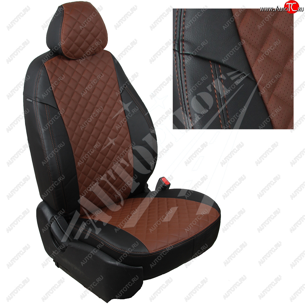 7 799 р. Чехлы сидений AUTOPILOT Экокожа Ромб (AmbienteTrend, задние спинка и сиденье 60/40)  Ford Focus  3 (2010-2019) (Черный + Темно коричневый)  с доставкой в г. Калуга