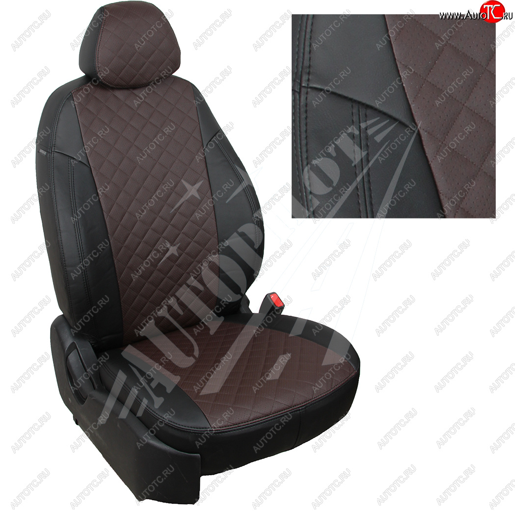 7 599 р. Чехлы сидений AUTOPILOT Экокожа Ромб (AmbienteTrend, задние спинка и сиденье 60/40)  Ford Focus  3 (2010-2019) (Черный + Шоколад)  с доставкой в г. Калуга