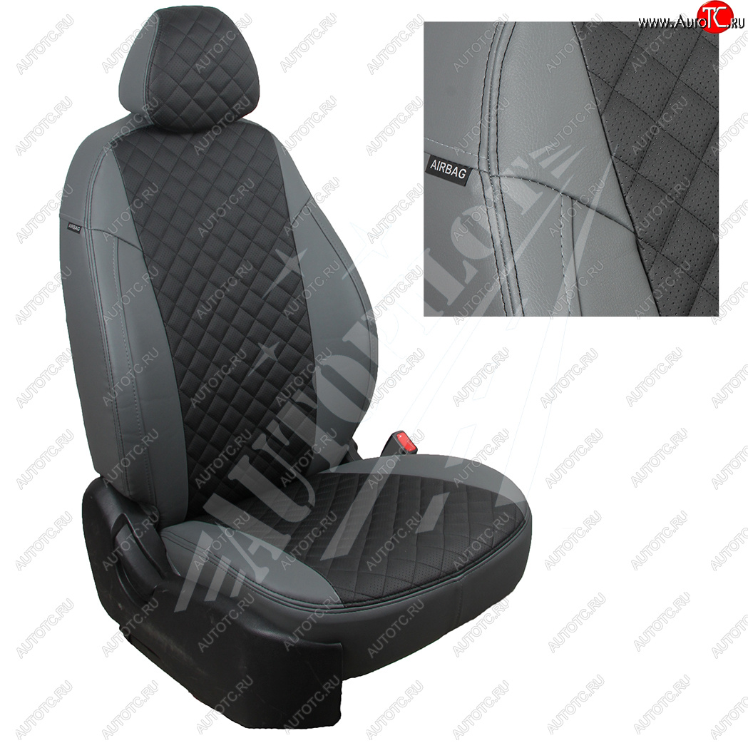 13 999 р. Чехлы сидений AUTOPILOT Экокожа Ромб (AmbienteTrend, задние спинка и сиденье 60/40)  Ford Focus  3 (2010-2019) (Серый + Черный)  с доставкой в г. Калуга