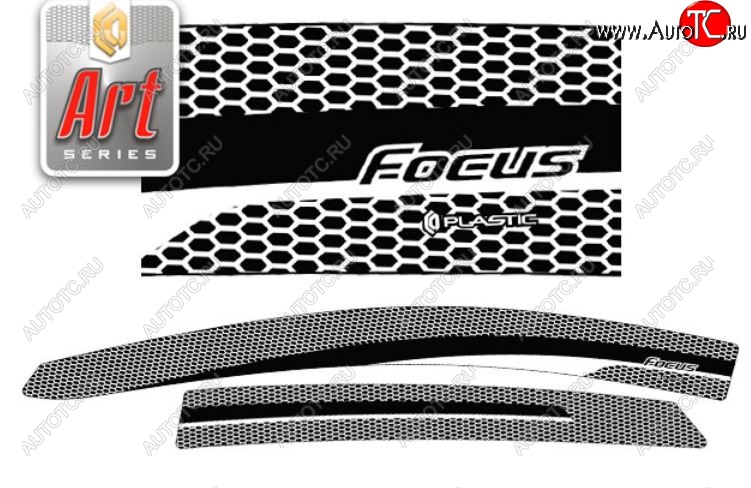 2 259 р. Дефлектора окон CA-Plastic  Ford Focus  3 (2014-2019) (Серия Art черная, Без хром.молдинга)  с доставкой в г. Калуга