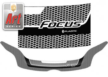 2 499 р. Дефлектор капота CA-Plastiс  Ford Focus  3 (2010-2015) (Серия Art графит)  с доставкой в г. Калуга. Увеличить фотографию 1