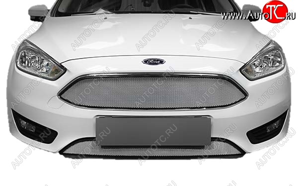1 479 р. Защитная сетка радиатора Russtal Ford Focus 3 седан рестайлинг (2014-2019) (Верхняя чёрная)  с доставкой в г. Калуга