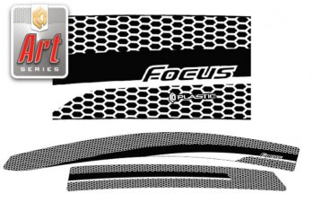Дефлектора окон CA-Plastic Ford (Форд) Focus (Фокус)  3 (2010-2015) 3 хэтчбэк дорестайлинг  (Серия Art белая)