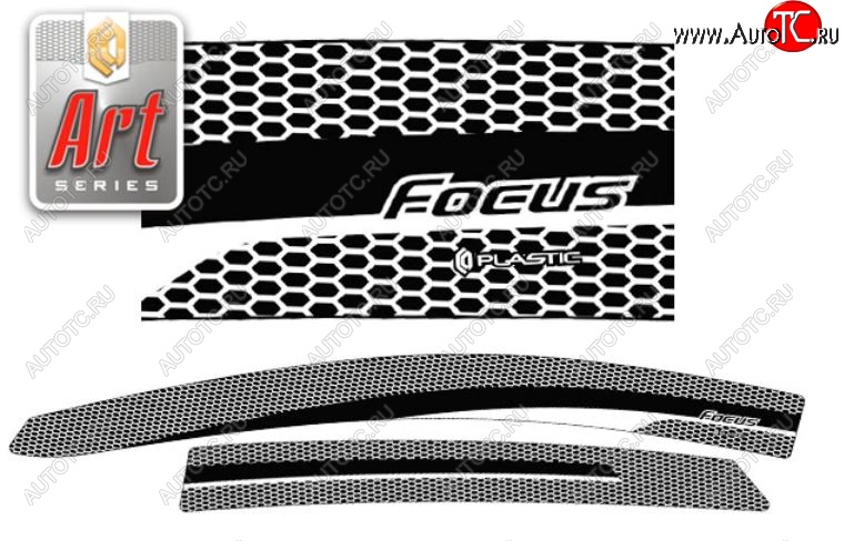 2 259 р. Дефлектора окон CA-Plastic  Ford Focus  3 (2010-2015) (Серия Art черная, Без хром.молдинга)  с доставкой в г. Калуга