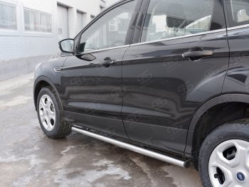 16 349 р. Защита порогов (Ø63 мм) SLITKOFF  Ford Kuga  2 (2016-2019) рестайлинг (с пластиковыми заглушками на торцах)  с доставкой в г. Калуга. Увеличить фотографию 2