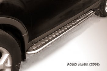 13 549 р. Защита порогов Slitkoff (d42, с листом) Ford Kuga 1 (2008-2013) (Нержавейка, Полированная)  с доставкой в г. Калуга. Увеличить фотографию 1