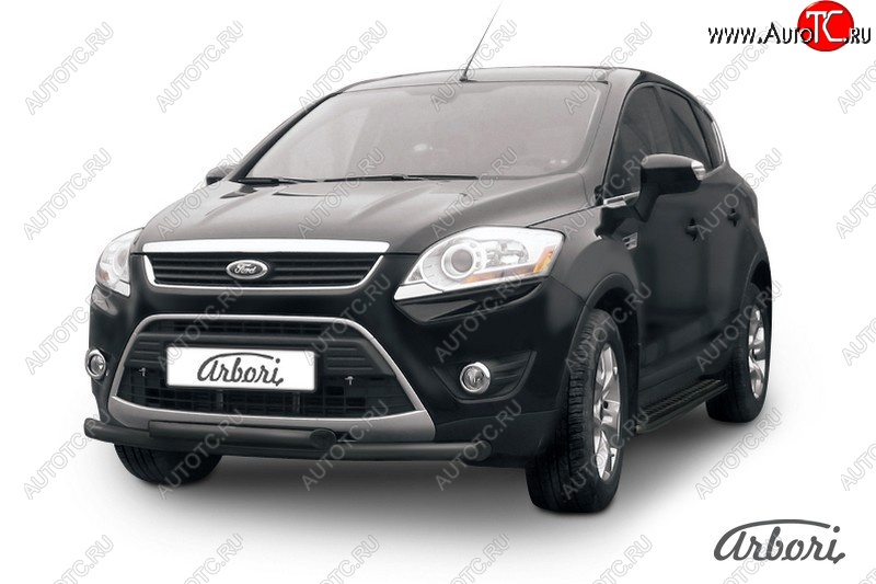 1 349 р. Защита переднего бампера Arbori (черная, 2 трубы d57 и 57 mm) Ford Kuga 1 (2008-2013)  с доставкой в г. Калуга