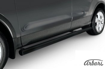 Защита штатных порогов Arbori (черная, d76 mm). Ford Kuga 2 дорестайлинг (2013-2016)