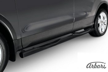 Защита штатных порогов Arbori (с проступью, черная, d76 mm). Ford Kuga 2 дорестайлинг (2013-2016)