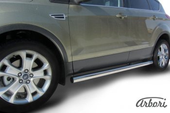 Защита штатных порогов Arbori (нержавейка, d76 mm). Ford Kuga 2 дорестайлинг (2013-2016)