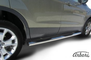 Защита штатных порогов Arbori (с проступью, черная, d76 mm). Ford Kuga 2 дорестайлинг (2013-2016)