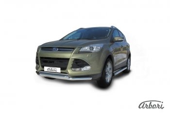 16 999 р. Защита переднего бампера Arbori (нержавейка, 2 трубы d57 и 57 mm) Ford Kuga 2 дорестайлинг (2013-2016)  с доставкой в г. Калуга. Увеличить фотографию 2