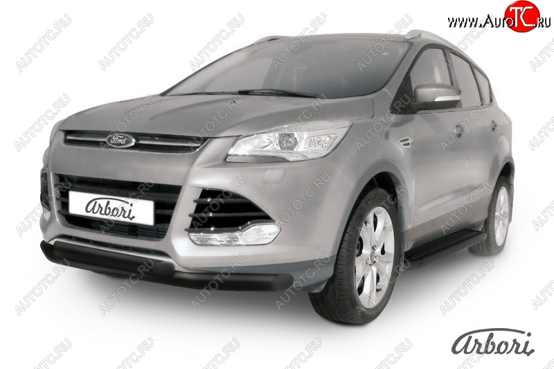 8 369 р. Защита переднего бампера Arbori (черная, 2 трубы d76 и 57 mm) Ford Kuga 2 дорестайлинг (2013-2016)  с доставкой в г. Калуга