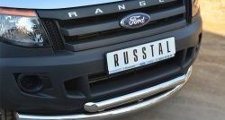 25 799 р. Защита переднего бампера (2 трубыØ76 и 63 мм, нержавейка) Russtal  Ford Ranger ( DoubleCab,  RapCab) (2011-2016)  с доставкой в г. Калуга. Увеличить фотографию 2