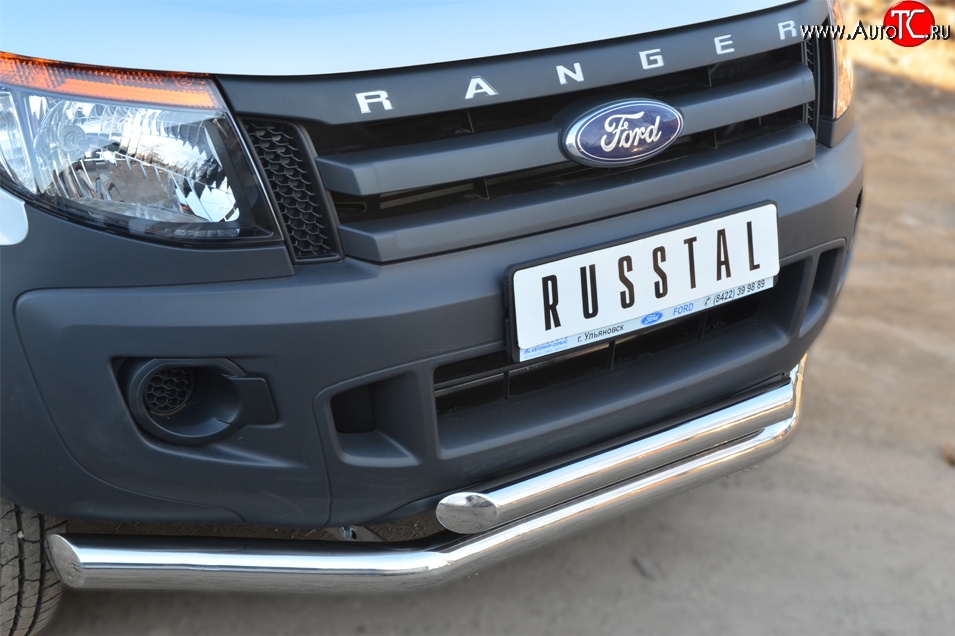 26 999 р. Защита переднего бампера (2 трубыØ76 мм (секции) и 63 мм (дуга), нержавейка) Russtal  Ford Ranger ( DoubleCab,  RapCab) (2011-2016)  с доставкой в г. Калуга