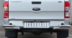 26 699 р. Защита заднего бампера (2 трубы Ø63 мм уголки, нержавейка) Russtal  Ford Ranger ( DoubleCab,  RapCab) (2011-2016)  с доставкой в г. Калуга. Увеличить фотографию 1