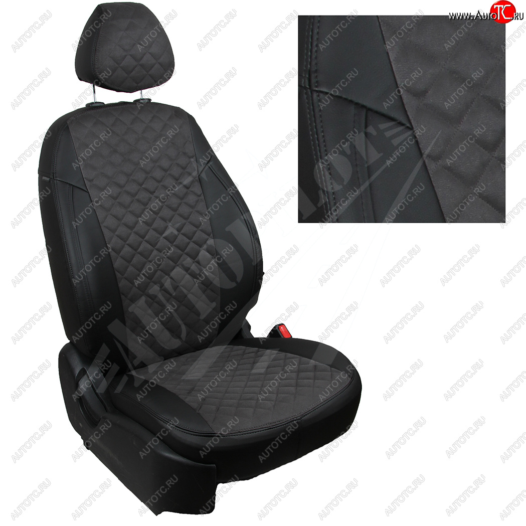 4 699 р. Чехлы сидений AUTOPILOT Алькантара Ромб (3 места)  Ford Transit  4 (2014-2024) (Черный + Темно серый)  с доставкой в г. Калуга