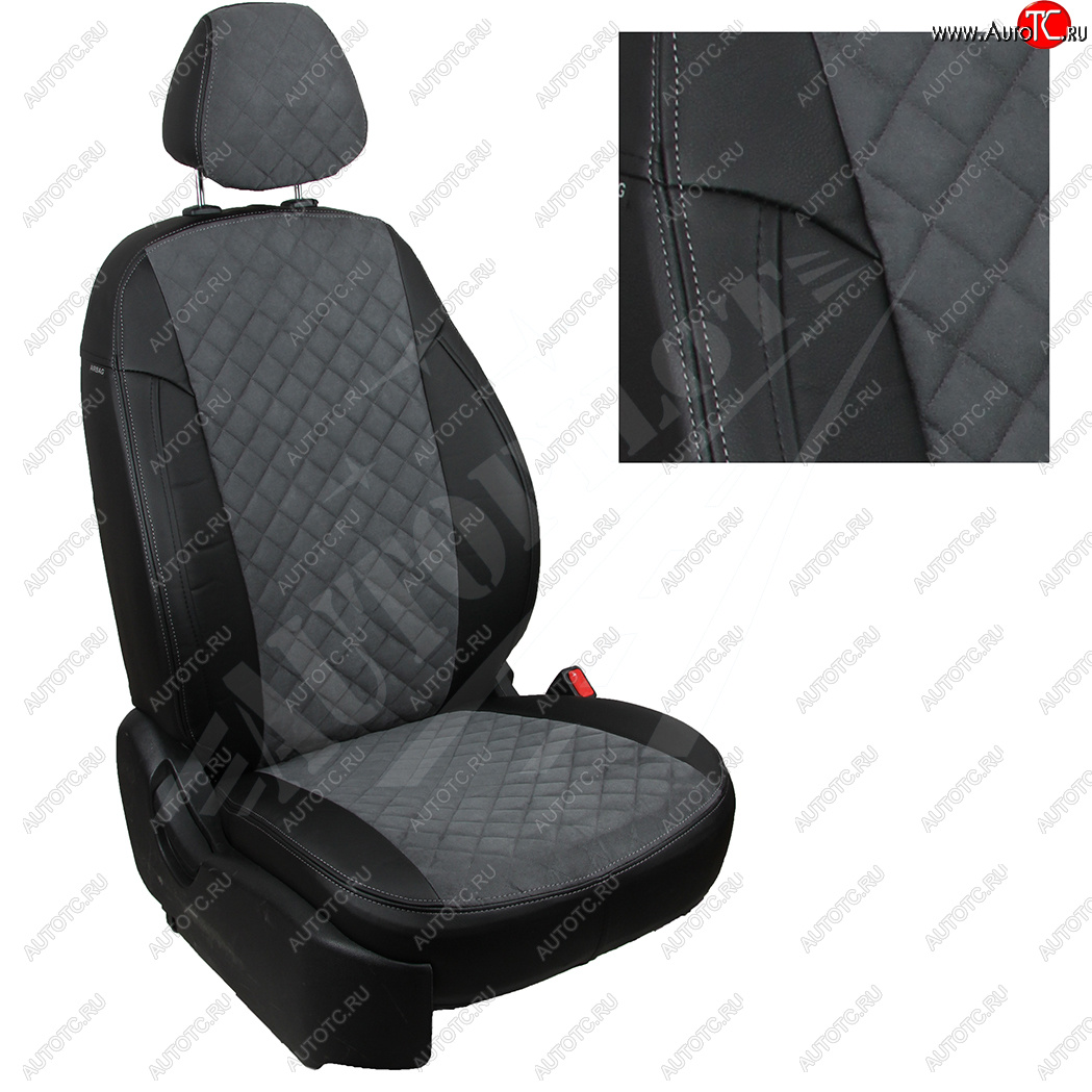 4 699 р. Чехлы сидений AUTOPILOT Алькантара Ромб (3 места)  Ford Transit  4 (2014-2024) (Черный + Серый)  с доставкой в г. Калуга