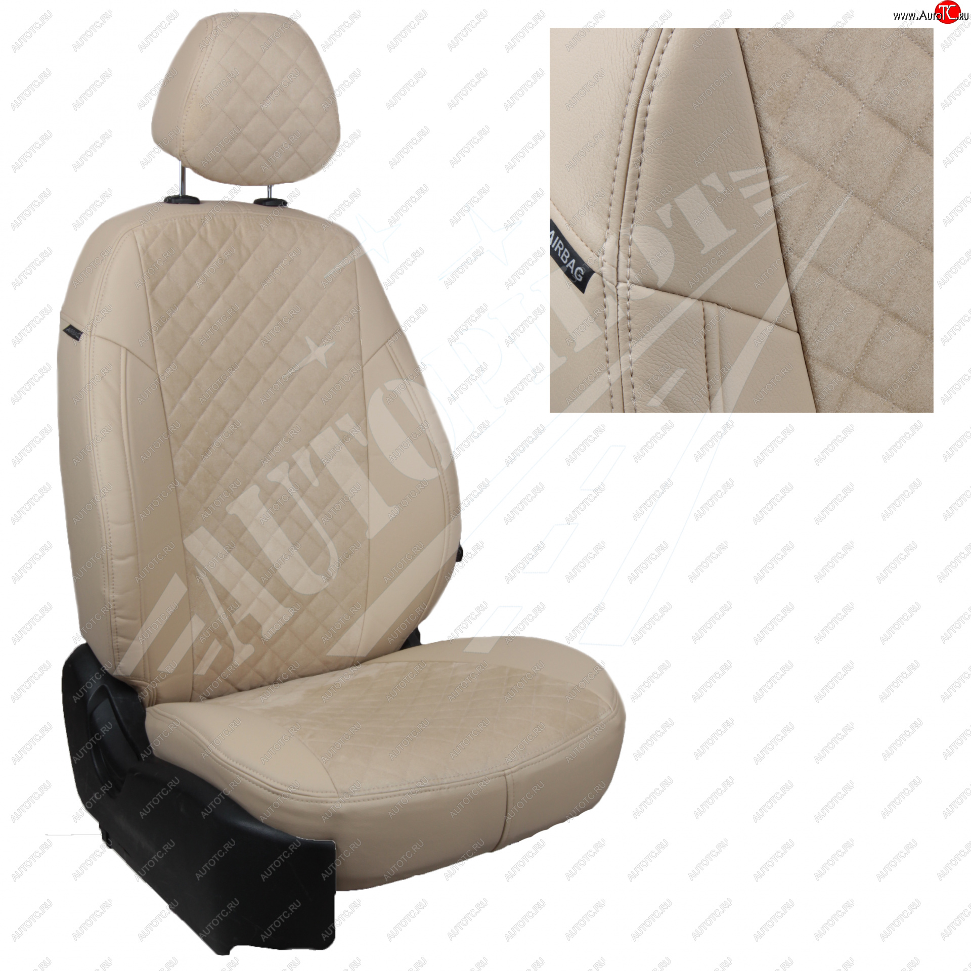 4 699 р. Чехлы сидений AUTOPILOT Алькантара Ромб (3 места)  Ford Transit  4 (2014-2024) (Бежевый + Бежевый)  с доставкой в г. Калуга