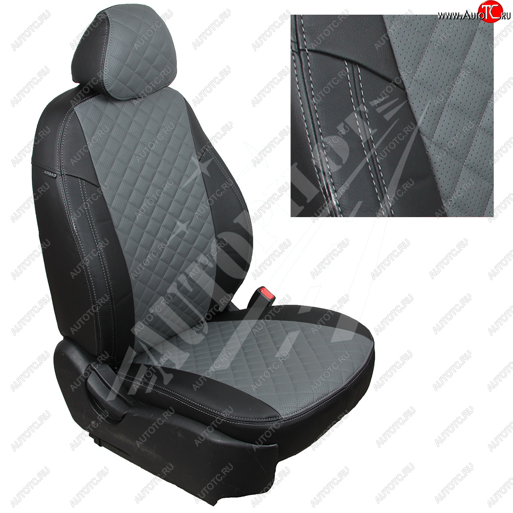 4 699 р. Чехлы сидений AUTOPILOT Экокожа Ромб (3 места)  Ford Transit  4 (2014-2024) (Черный + Серый)  с доставкой в г. Калуга
