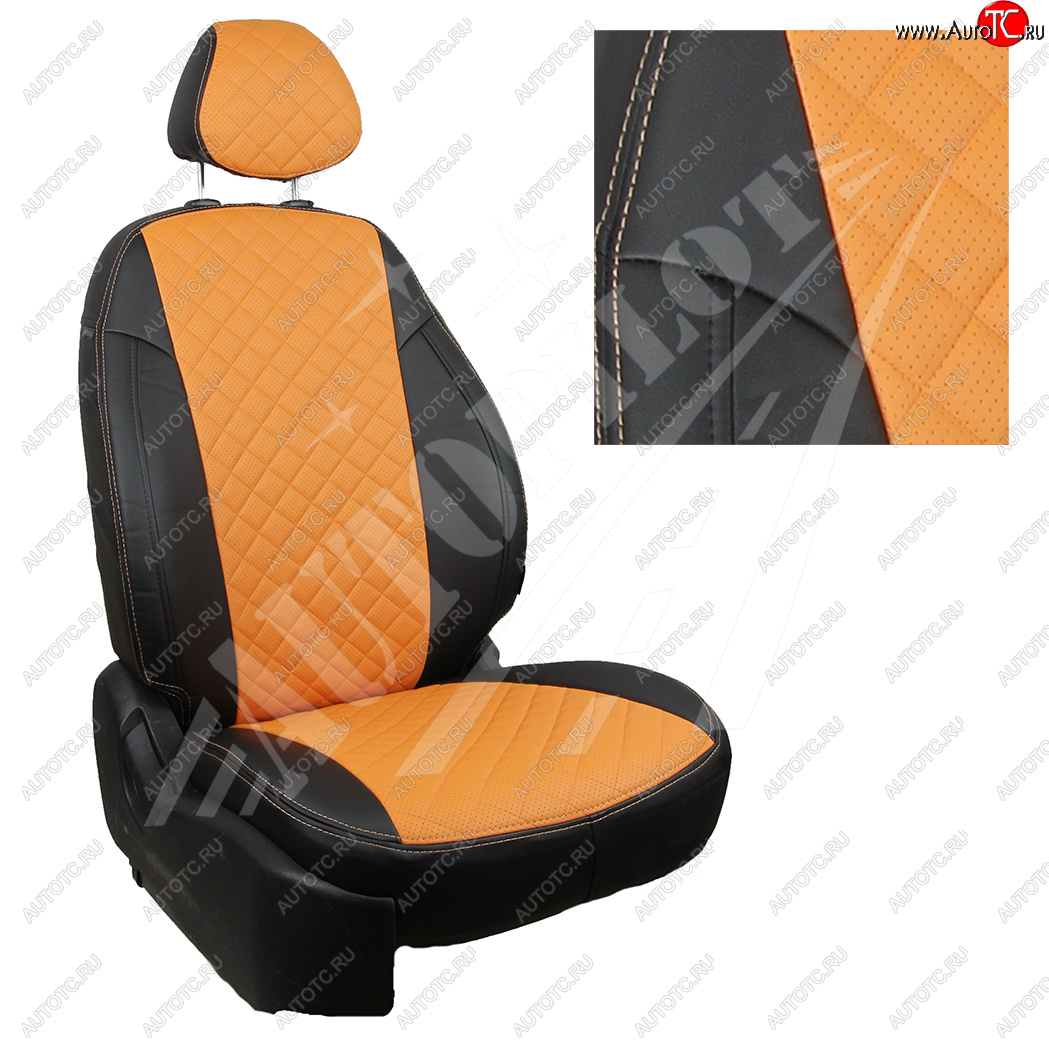 8 699 р. Чехлы сидений AUTOPILOT Экокожа Ромб (3 места)  Ford Transit  4 (2014-2024) (Черный + Оранжевый)  с доставкой в г. Калуга