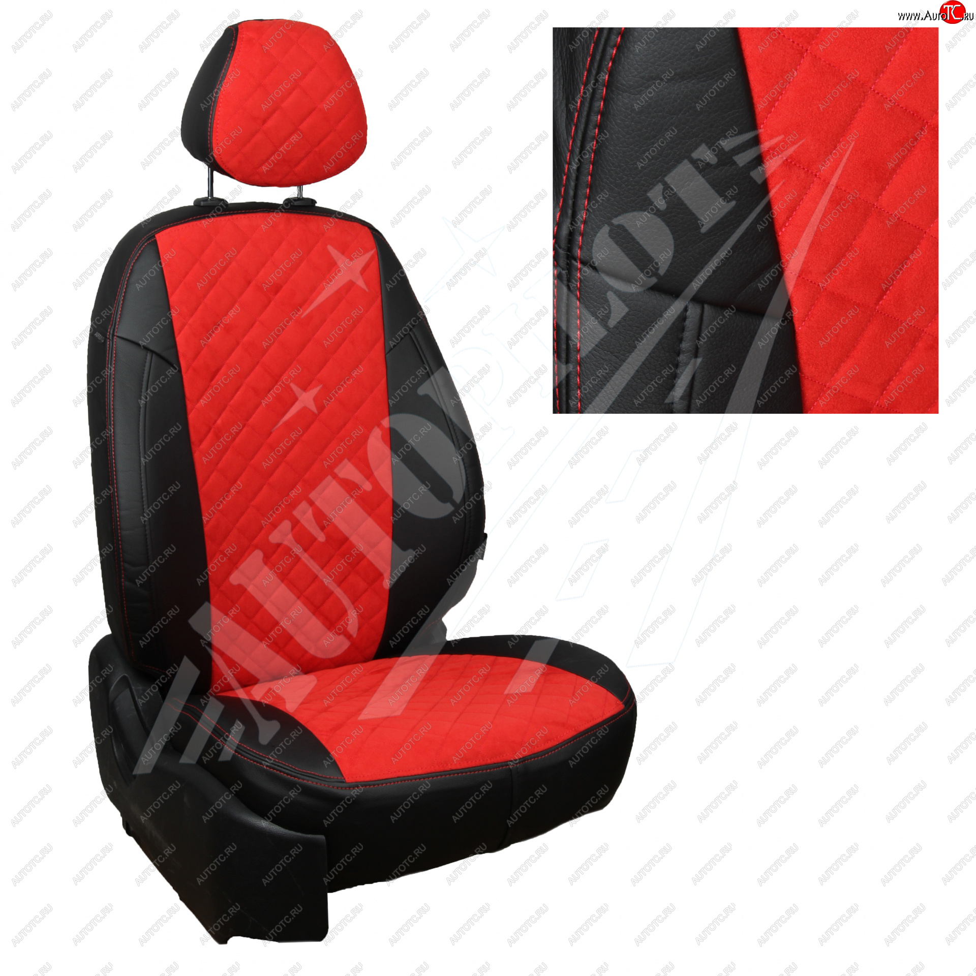 4 699 р. Чехлы сидений AUTOPILOT Алькантара Ромб (3 места, удлиненная спинка, правое сиденье сдвоенное с подлокотником  ГАЗ ГАЗель Next ( A21,A22, С41, С42,  A31,A32, C45, C46) (2013-2024) (Черный + Красный)  с доставкой в г. Калуга