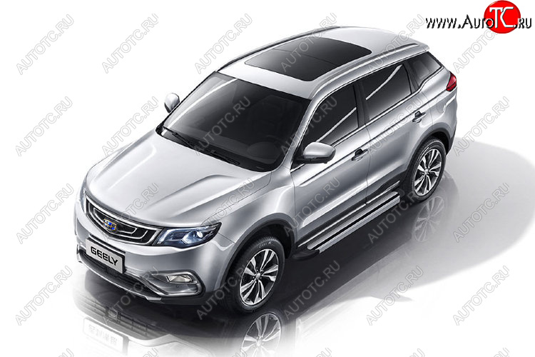 10 699 р. Пороги алюминиевые Slitkoff Geely Atlas NL3 (2016-2022) (Luxe Silver)  с доставкой в г. Калуга