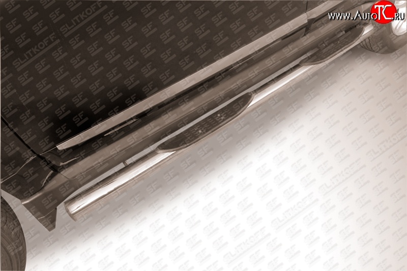 13 949 р. Защита порогов из трубы d76 мм с пластиковыми вставками для ног Slitkoff  Great Wall Hover H3 (2014-2016) (Нержавейка, Полированная)  с доставкой в г. Калуга