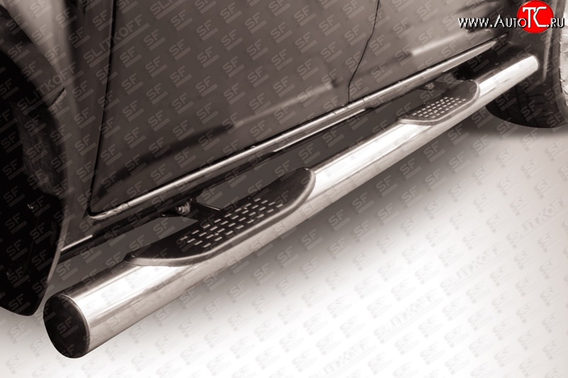 15 999 р. Защита порогов из трубы d76 мм с пластиковыми вставками для ног Slitkoff  Great Wall Wingle  5 (2011-2017) (Нержавейка, Полированная)  с доставкой в г. Калуга