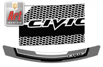2 169 р. Дефлектор капота CA-Plastiс  Honda Civic  8 (2005-2011) (Серия Art серебро)  с доставкой в г. Калуга. Увеличить фотографию 1