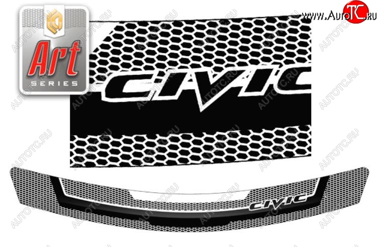 2 169 р. Дефлектор капота CA-Plastiс  Honda Civic  8 (2005-2011) (Серия Art серебро)  с доставкой в г. Калуга