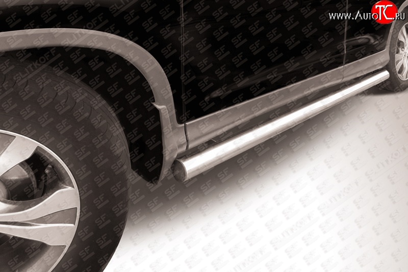 12 349 р. Защита порогов из круглой трубы диаметром 76 мм Slitkoff Honda CR-V RM1,RM3,RM4 дорестайлинг (2012-2015) (Нержавейка, Полированная)  с доставкой в г. Калуга