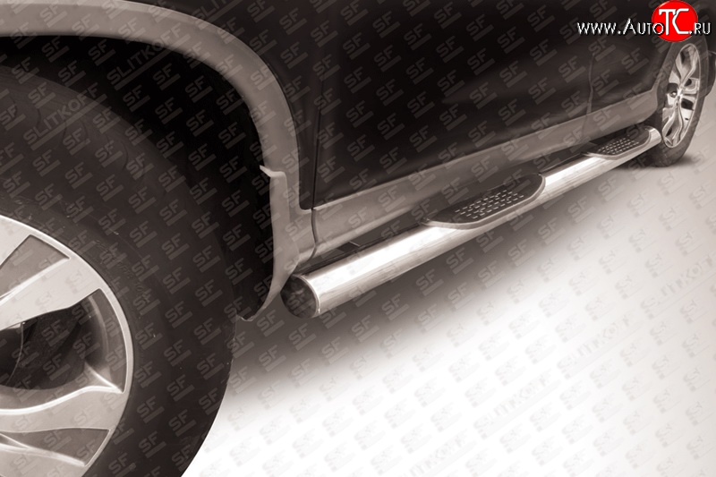 13 949 р. Защита порогов из трубы d76 мм с пластиковыми вставками для ног Slitkoff  Honda CR-V  RM1,RM3,RM4 (2012-2015) (Нержавейка, Полированная)  с доставкой в г. Калуга
