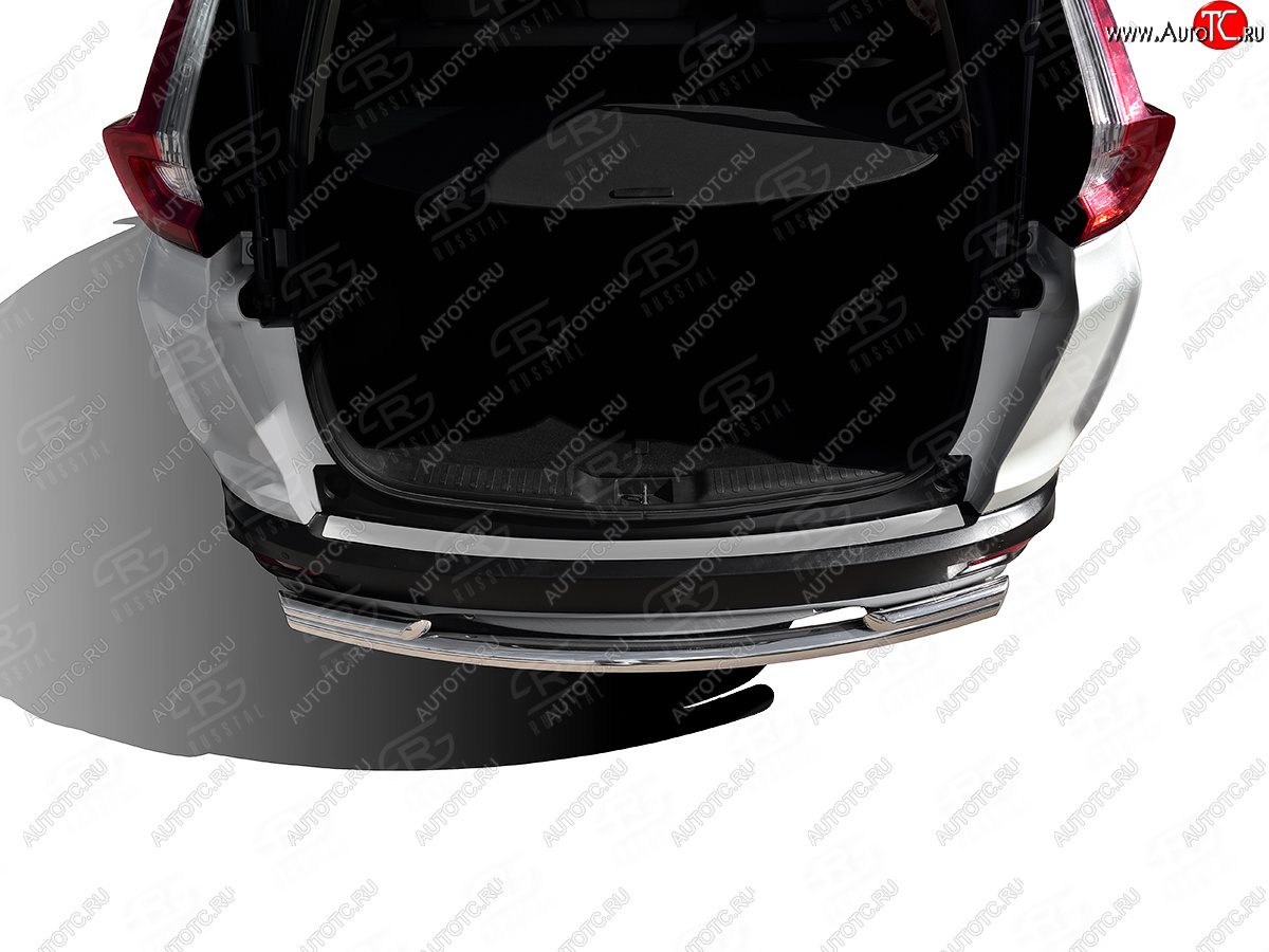 2 199 р. Защитная накладка заднего бампера на Russtal  Honda CR-V  RW,RT (2016-2020) (Нержавейка шлифованная)  с доставкой в г. Калуга