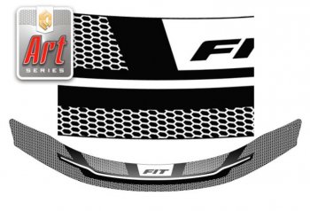 2 349 р. Дефлектор капота CA-Plastiс  Honda Fit ( GP,GK,  3,  3 GP,GK) (2013-2020) (Серия Art черная)  с доставкой в г. Калуга. Увеличить фотографию 1