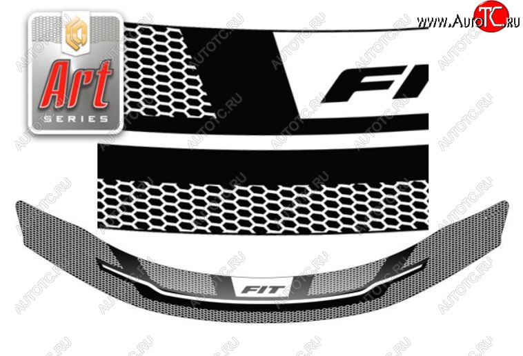 2 349 р. Дефлектор капота CA-Plastiс  Honda Fit ( GP,GK,  3,  3 GP,GK) (2013-2020) (Серия Art черная)  с доставкой в г. Калуга