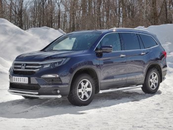 20 799 р. Защита переднего бампера (2 трубы Ø63 и 42 мм, нержавейка) Russtal  Honda Pilot  YF6 (2016-2019)  с доставкой в г. Калуга. Увеличить фотографию 1