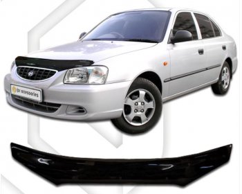 2 169 р. Дефлектор капота CA-Plastic Hyundai Accent седан ТагАЗ (2001-2012) (Classic черный, Без надписи)  с доставкой в г. Калуга. Увеличить фотографию 1