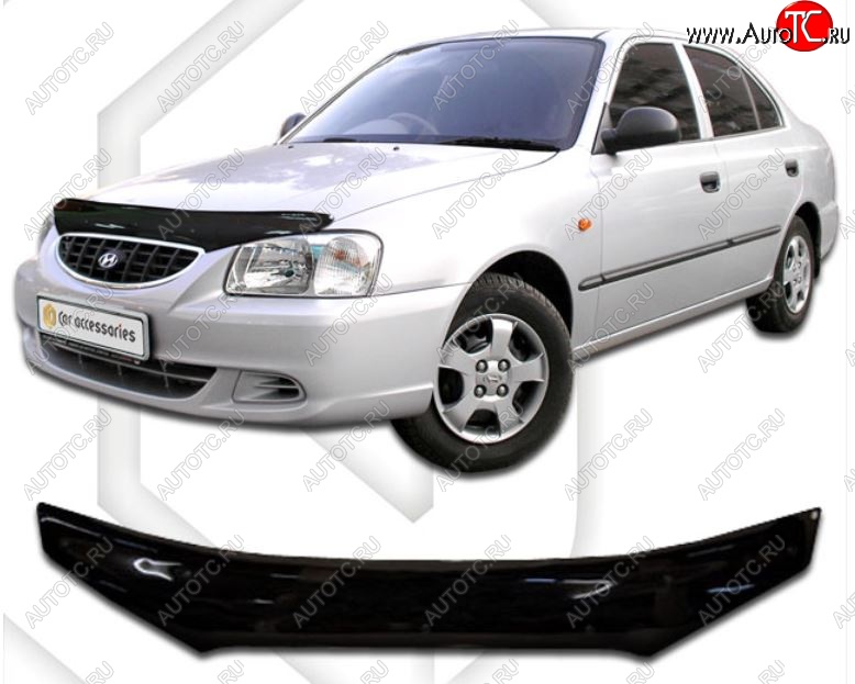 2 169 р. Дефлектор капота CA-Plastic Hyundai Accent седан ТагАЗ (2001-2012) (Classic черный, Без надписи)  с доставкой в г. Калуга